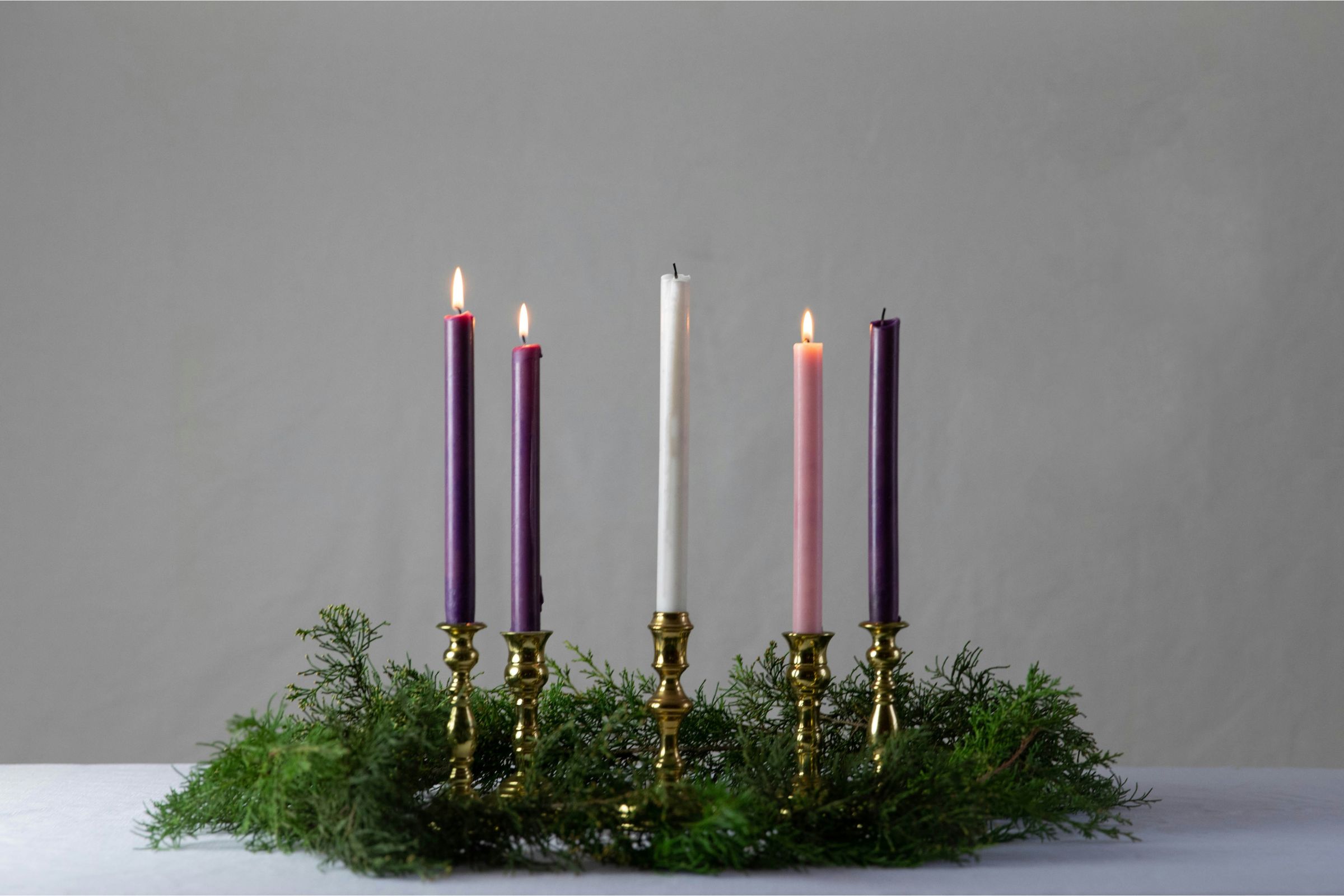 Traditional Advent wreath with three candles lit