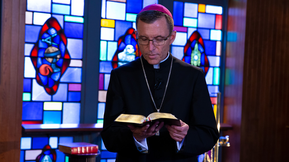 Bishop Robert Reed praying the Divine Office in CatholicTV chapel
